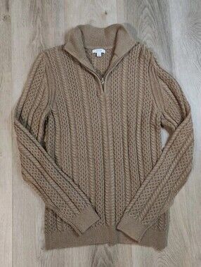 Reiss Men’s Bantham Wool Cotton Blend Beige Tan Cable Knit 1/4 Zip Size S